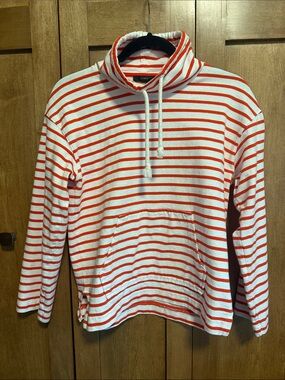 J. Crew Red and White Striped Drawstring Hoodie